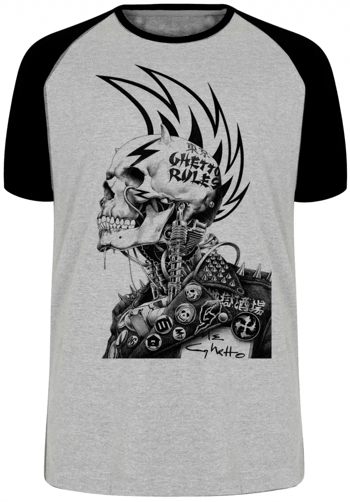 Camiseta adulto ou infantil Caveira guetto rules regras punk Imagem