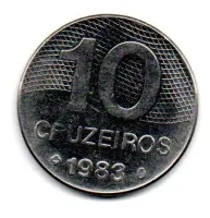 1983 - 10 Cruzeiros - ERRO: Disco Trocado (Disco de 10 Centavos) - Moeda Brasil