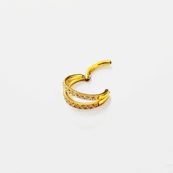 Argola em TITÂNIO PVD Gold DUPLA RING Clicker com Pedras Cravejadas TIT24 - Foto 2