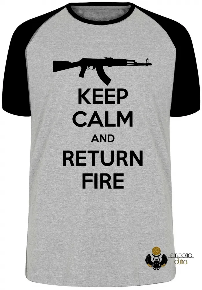 Camiseta adulto ou infantil Fuzil arma pistola ak 47 keep calm Imagem