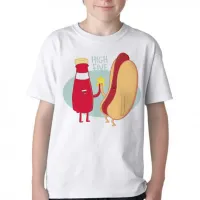 Camiseta adulto ou infantil High Five salsicha catchup hot dog - Foto 3