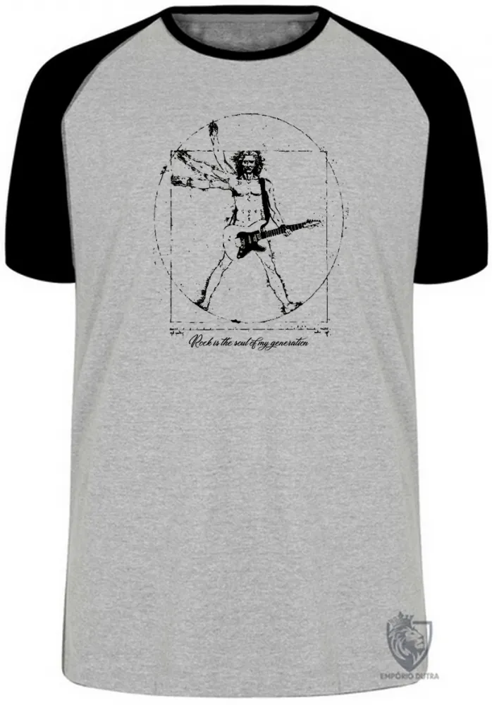 Camiseta adulto ou infantil Homem Vitruviano Leonardo da Vinci Rock Imagem