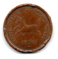 Índia - 1950 - 1 Pice - Amassada