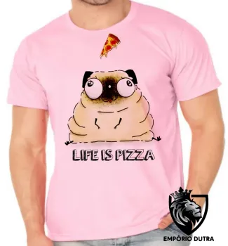 Camiseta adulto ou infantil Life is pizza pug dog cachorro cão - Foto 2