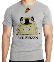 Camiseta adulto ou infantil Life is pizza pug dog cachorro cão - Foto 4