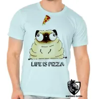 Camiseta adulto ou infantil Life is pizza pug dog cachorro cão - Foto 5