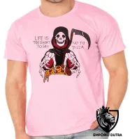 Camiseta adulto ou infantil Life is too short to say no to pizza caveira morte - Foto 2
