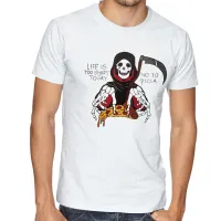 Camiseta adulto ou infantil Life is too short to say no to pizza caveira morte - Foto 3