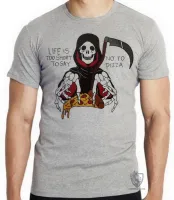 Camiseta adulto ou infantil Life is too short to say no to pizza caveira morte - Foto 4