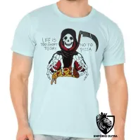 Camiseta adulto ou infantil Life is too short to say no to pizza caveira morte - Foto 5
