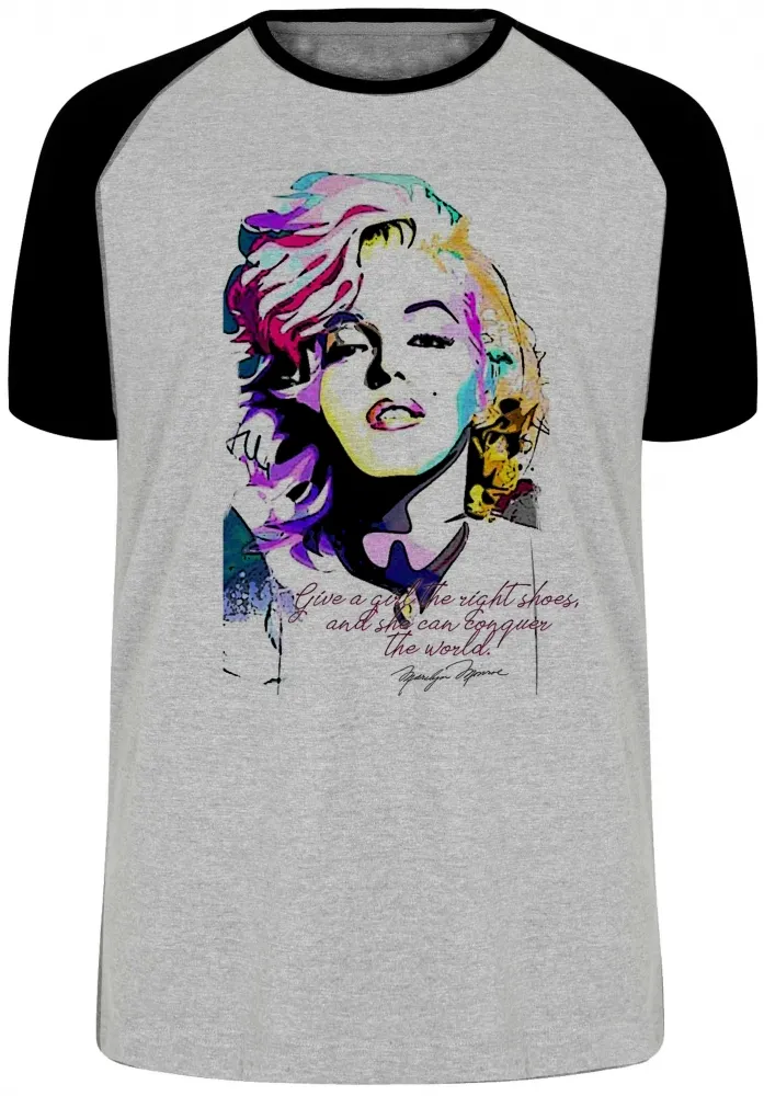 Camiseta adulto ou infantil Marilyn Monroe frase sapatos mundo