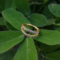 Argola Dupla RING Clicker em TITÂNIO PVD GOLD 1.2mm x 08mm com Pedras CRAVEJADAS 1008 - Foto 2