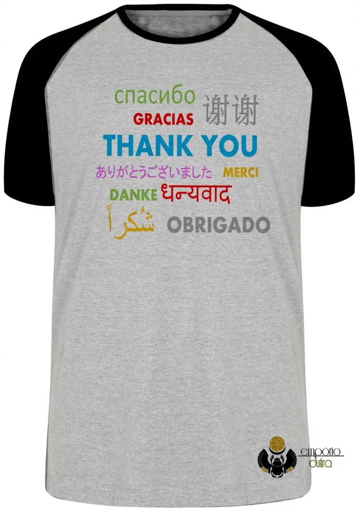 Camiseta adulto ou infantil obrigado várias línguas