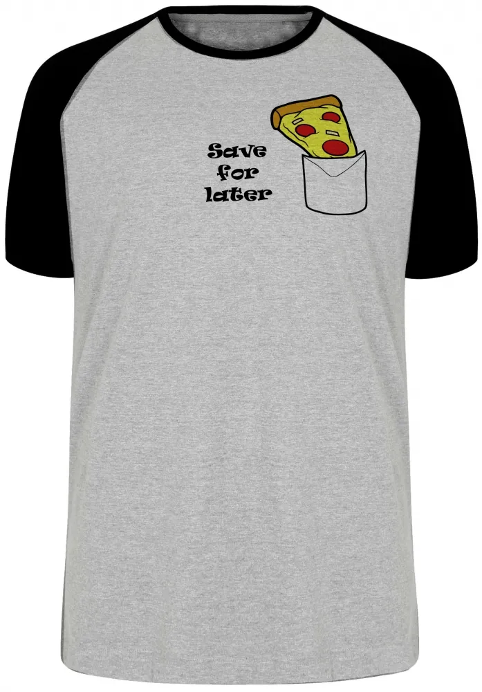 Camiseta adulto ou infantil Pizza Save for later bolso depois lanche