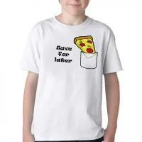 Camiseta adulto ou infantil Pizza Save for later bolso depois lanche - Foto 3