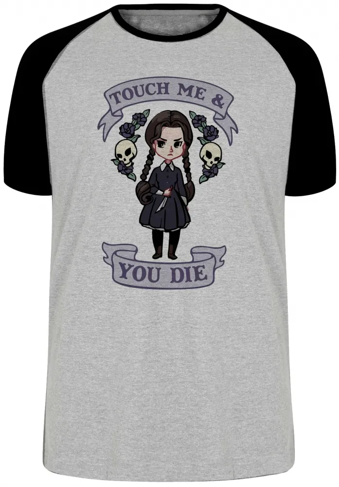 Camiseta adulto ou infantil Touch me you die dead menina faca morte Imagem