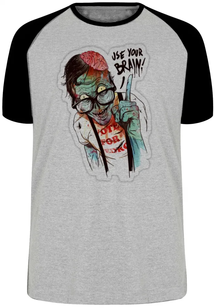 Camiseta adulto ou infantil Zombie use your brain cerebro caveira