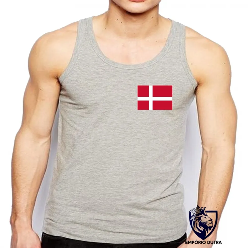 Camiseta Regata adulto ou infantil bandeira Dinamarca europa
