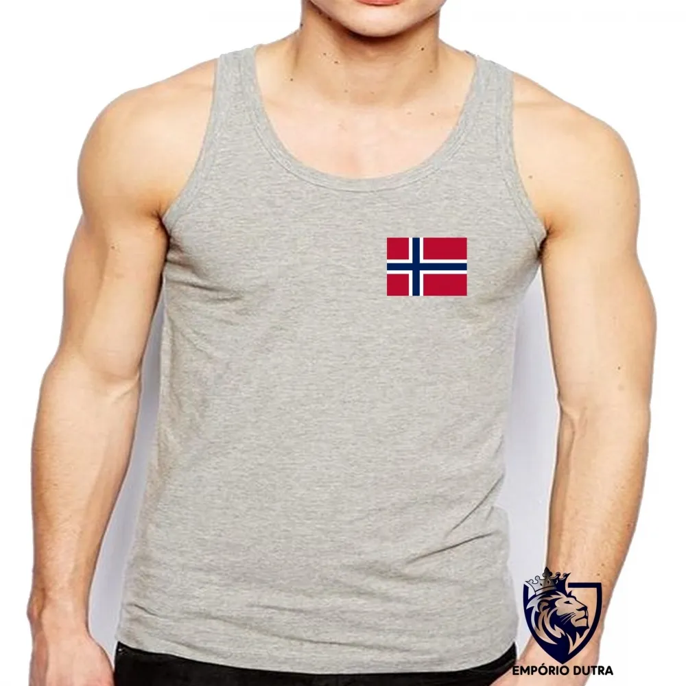 Camiseta Regata adulto ou infantil bandeira Noruega escandinavo Imagem