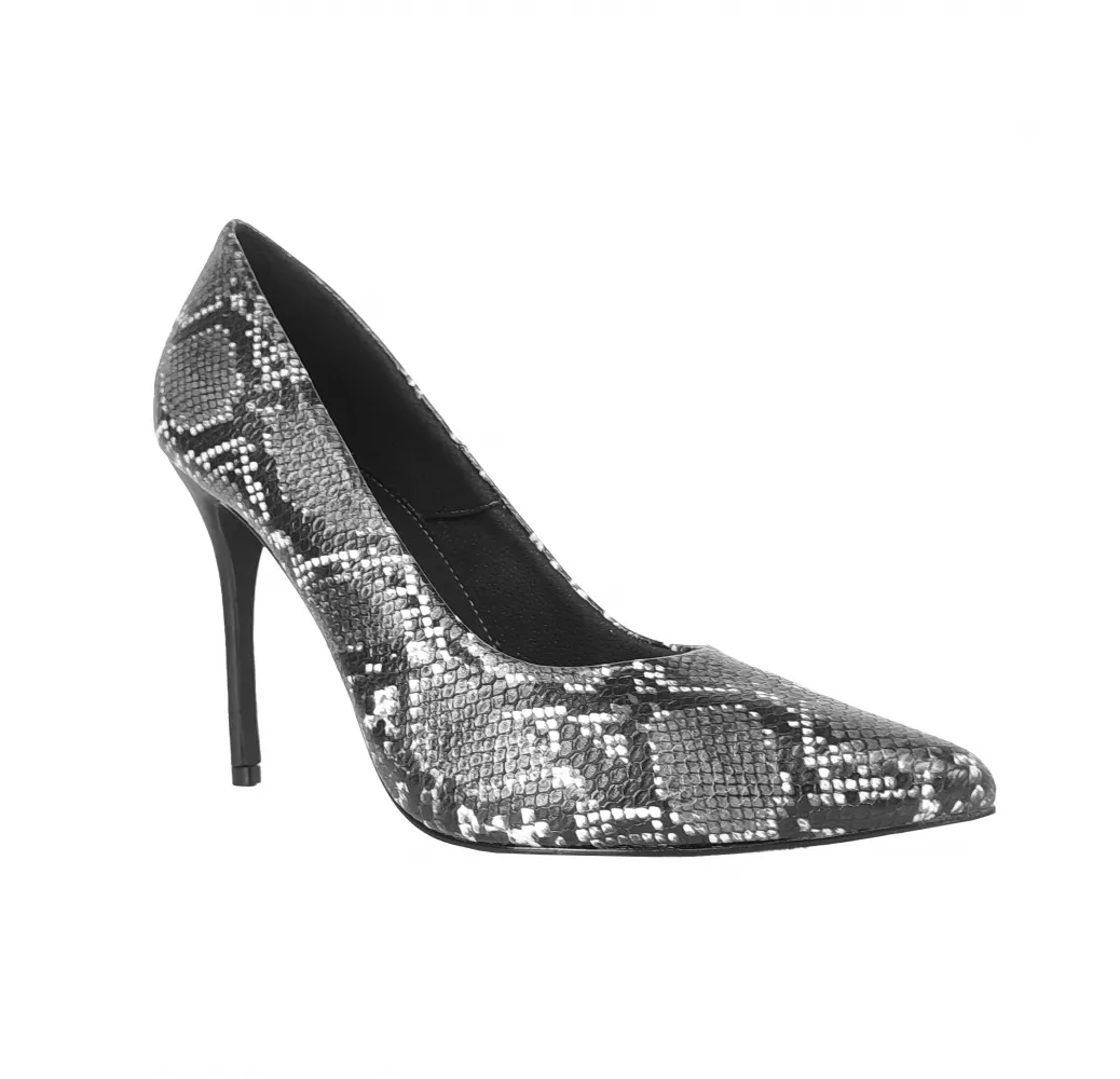 Scarpin Aléxia Serpente Preta e Branca com Numeração Especial em Promoção Imagem