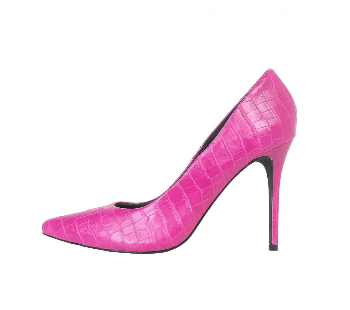 Scarpin Aléxia Crocodilo Pink Médio com Numeração Especial em Promoção