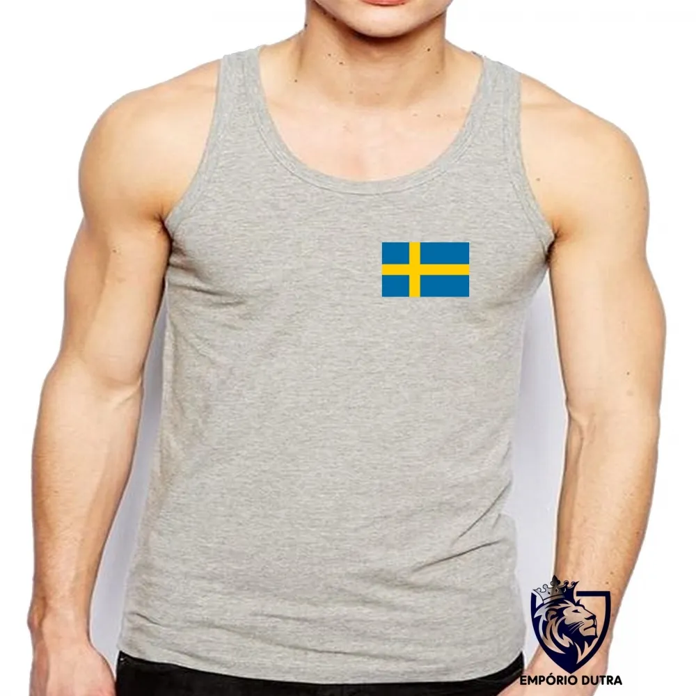Camiseta Regata adulto ou infantil bandeira Suécia europa Imagem