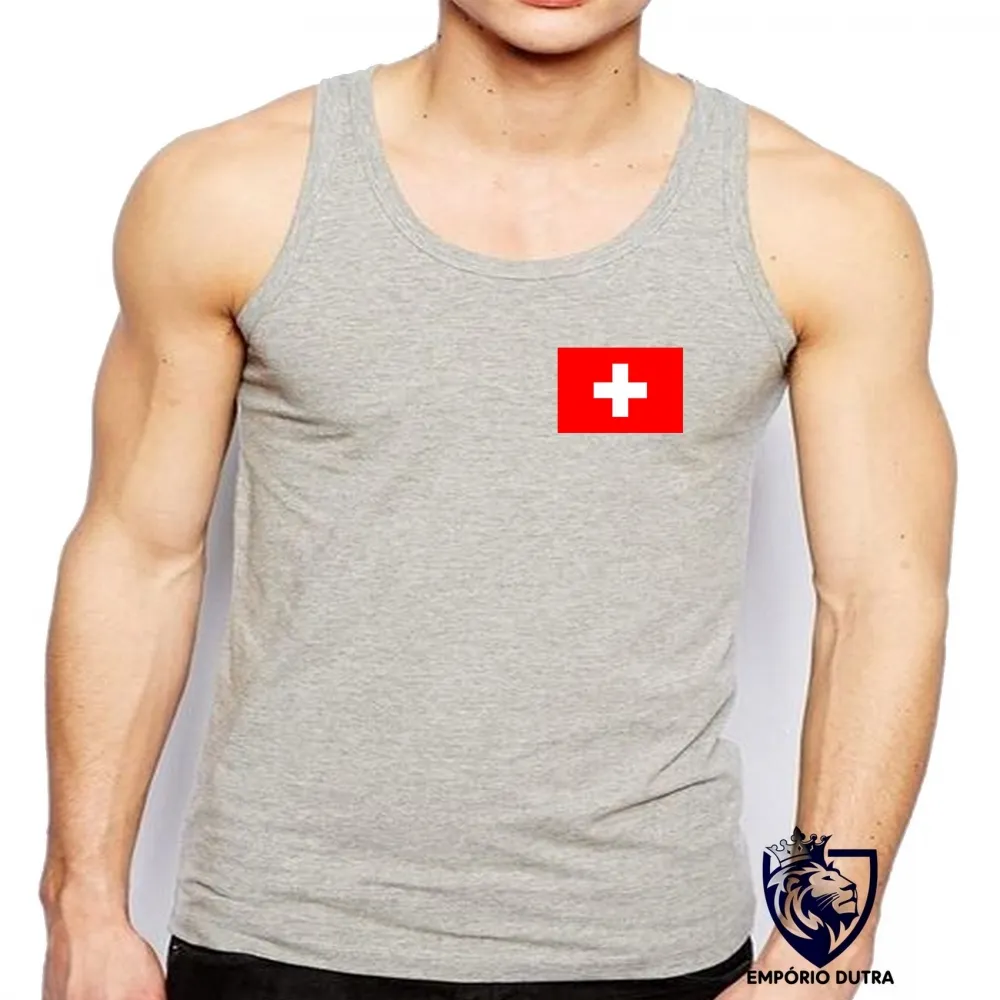 Camiseta Regata adulto ou infantil bandeira Suíça europa pais