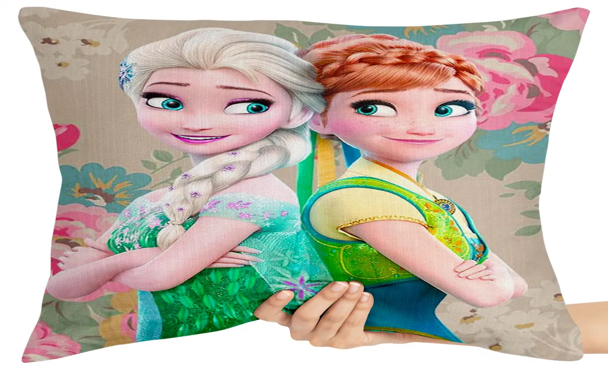 Capa de Almofada ou Travesseiro Frozen Elza e Anna flores