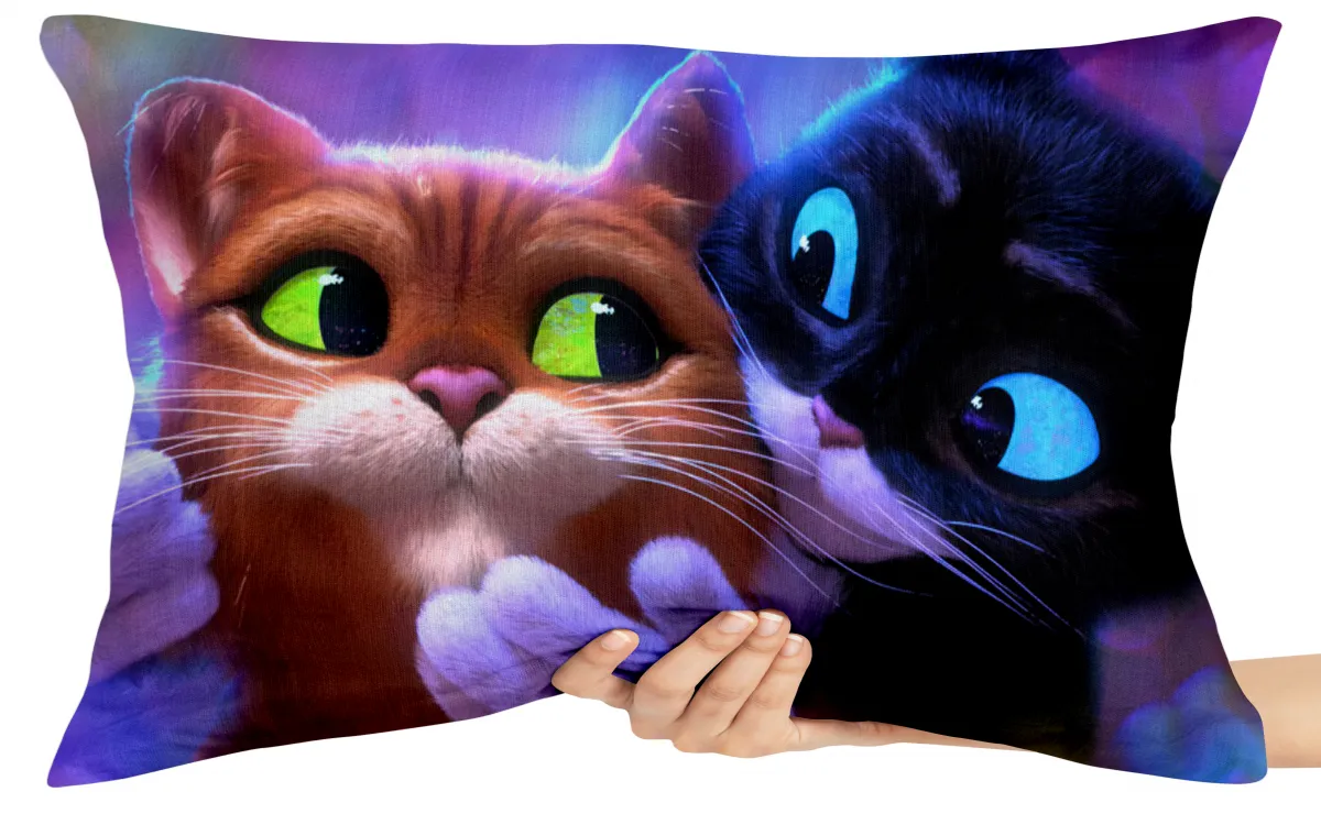 Capa de Almofada ou Travesseiro Gato de Botas 2 e Kitty Imagem