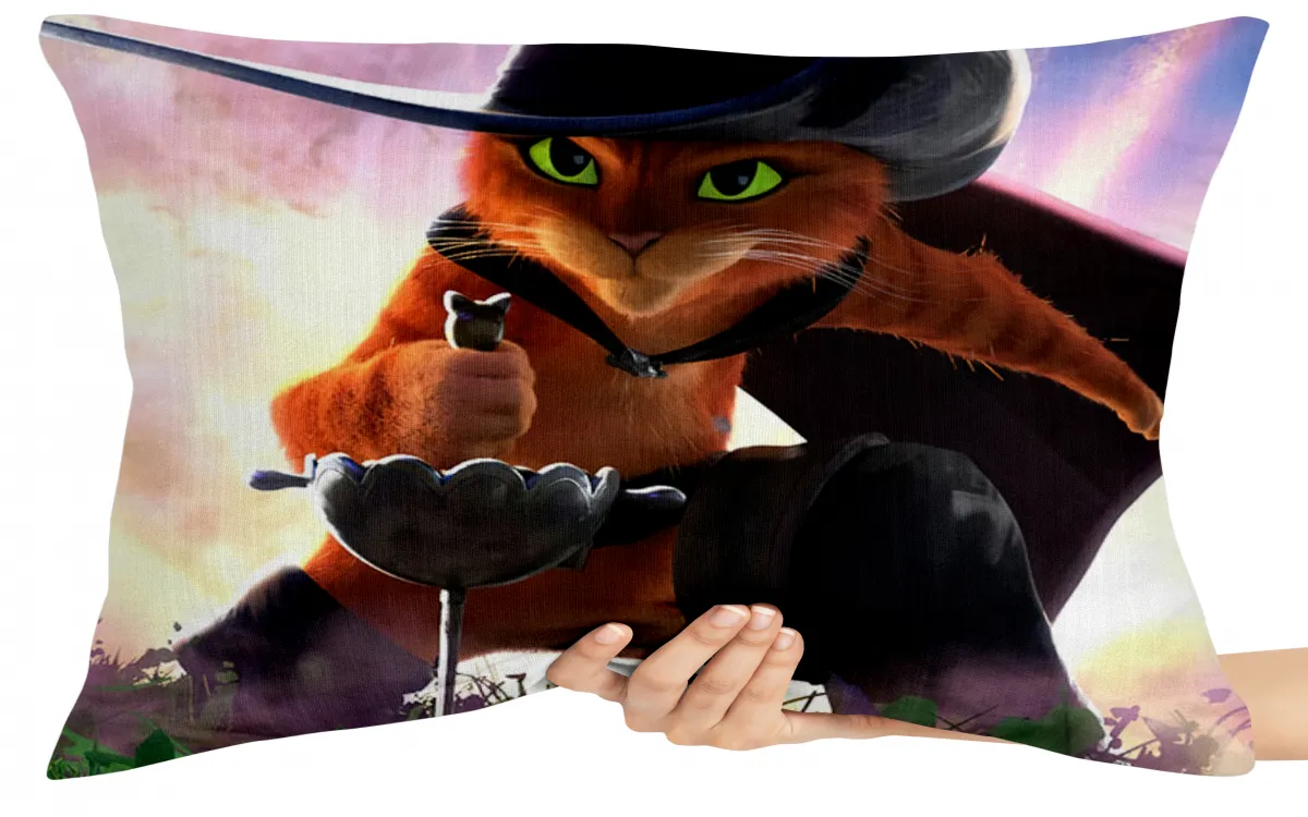 Capa de Almofada ou Travesseiro Gato de Botas 2 espada chão