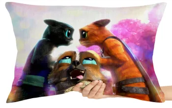 Capa de Almofada ou Travesseiro Gato de Botas, Kitty e Perrito