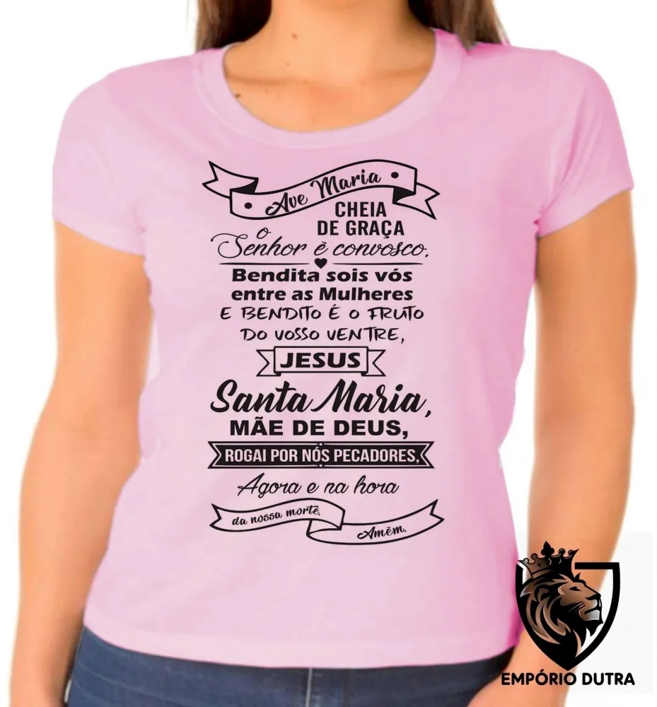 Baby look blusa Feminina Ave Maria oração JESUS CRISTO DEUS MÃE