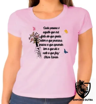 Baby look blusa Feminina Frase Chico Xavier espirita cada pessoa