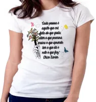 Baby look blusa Feminina Frase Chico Xavier espirita cada pessoa - Foto 4