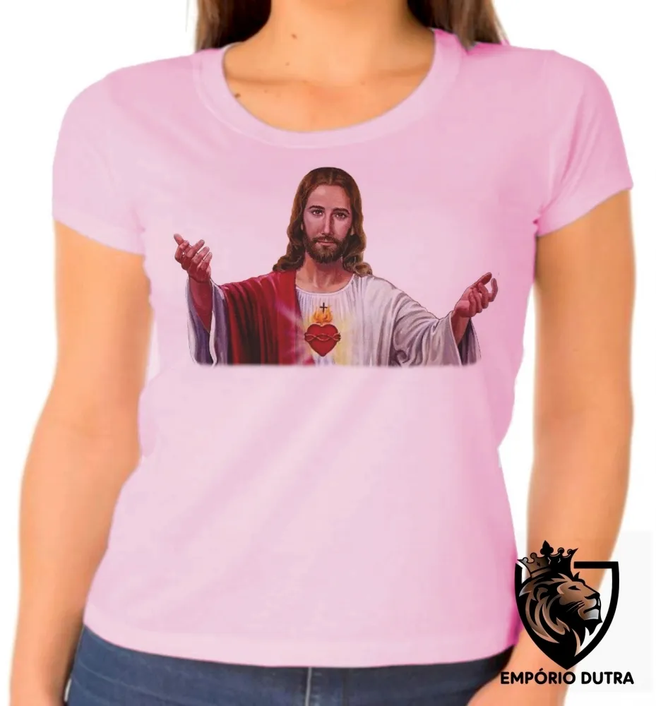 Baby look blusa Feminina Jesus Cristo Deus Coração braços abertos