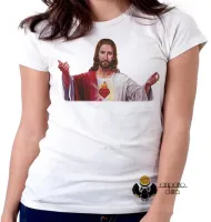 Baby look blusa Feminina Jesus Cristo Deus Coração braços abertos - Foto 4