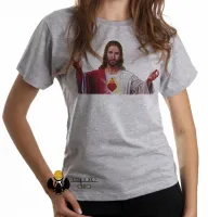 Baby look blusa Feminina Jesus Cristo Deus Coração braços abertos - Foto 5