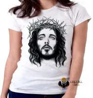 Baby look blusa Feminina Jesus Cristo DEUS coroa de espinhos - Foto 2