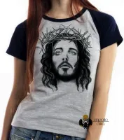 Baby look blusa Feminina Jesus Cristo DEUS coroa de espinhos - Foto 6