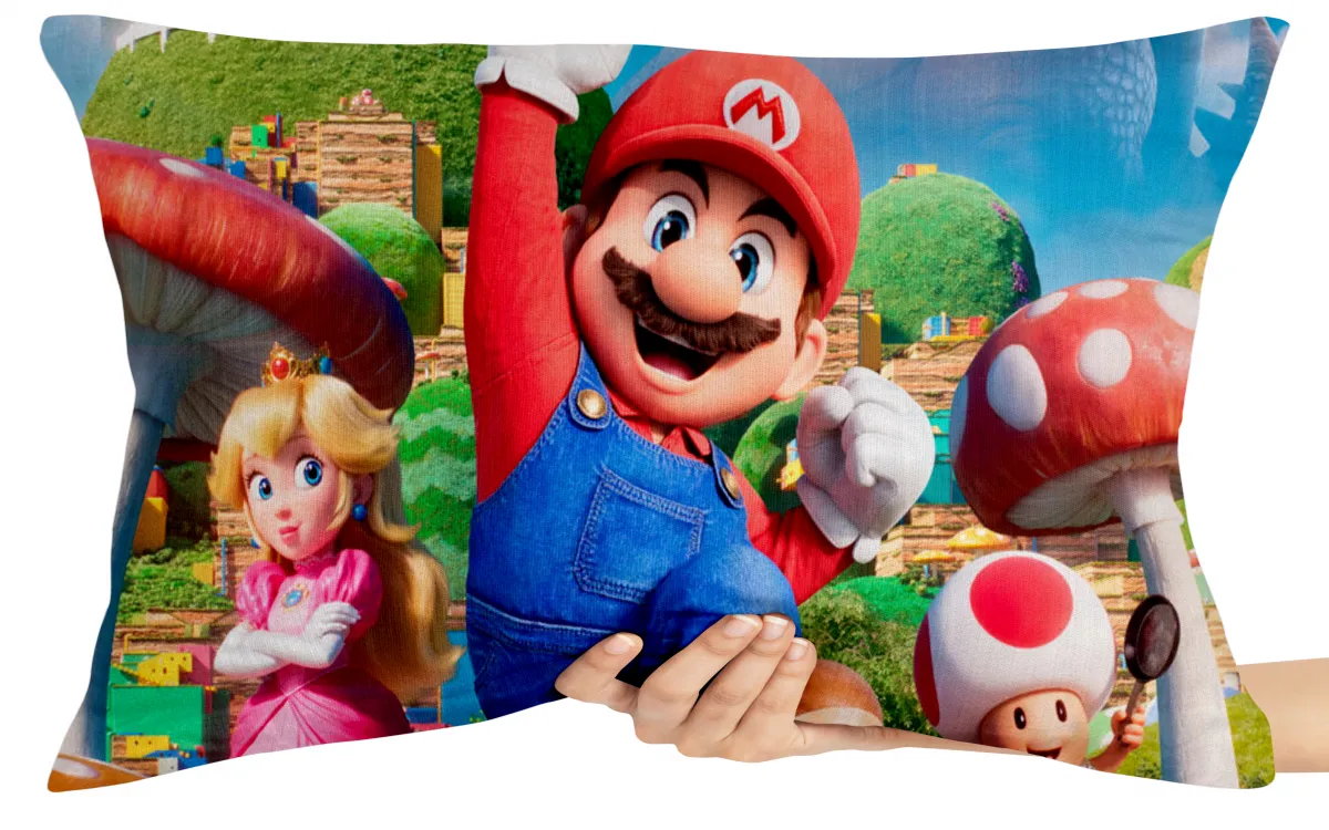 Capa de Almofada ou Travesseiro Mario Bros, Princesa e Cogumelo