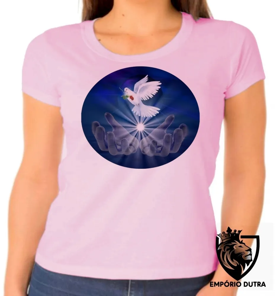 Baby look blusa Feminina Pomba da paz espirita Jesus amor Kardec