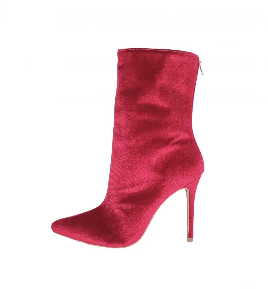 Ankle Boot Média Aisha Veludo Bordô com Numeração Especial em Promoção