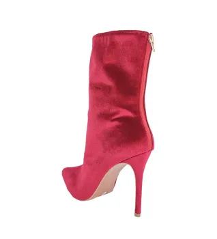 Ankle Boot Média Aisha Veludo Bordô com Numeração Especial em Promoção - Foto 2