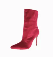 Ankle Boot Média Aisha Veludo Bordô com Numeração Especial em Promoção - Foto 3