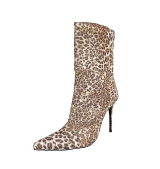 Ankle Boot Média Aisha Cetim Onça Bege Dourada com Numeração Especial em Promoção - Foto 2