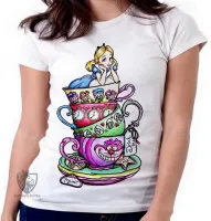 Baby look blusa Feminina Alice e gato no pais das maravilhas - Foto 3