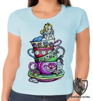 Baby look blusa Feminina Alice e gato no pais das maravilhas - Foto 6