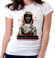 Baby look blusa Feminina Annabelle filme terror boneca - Foto 5