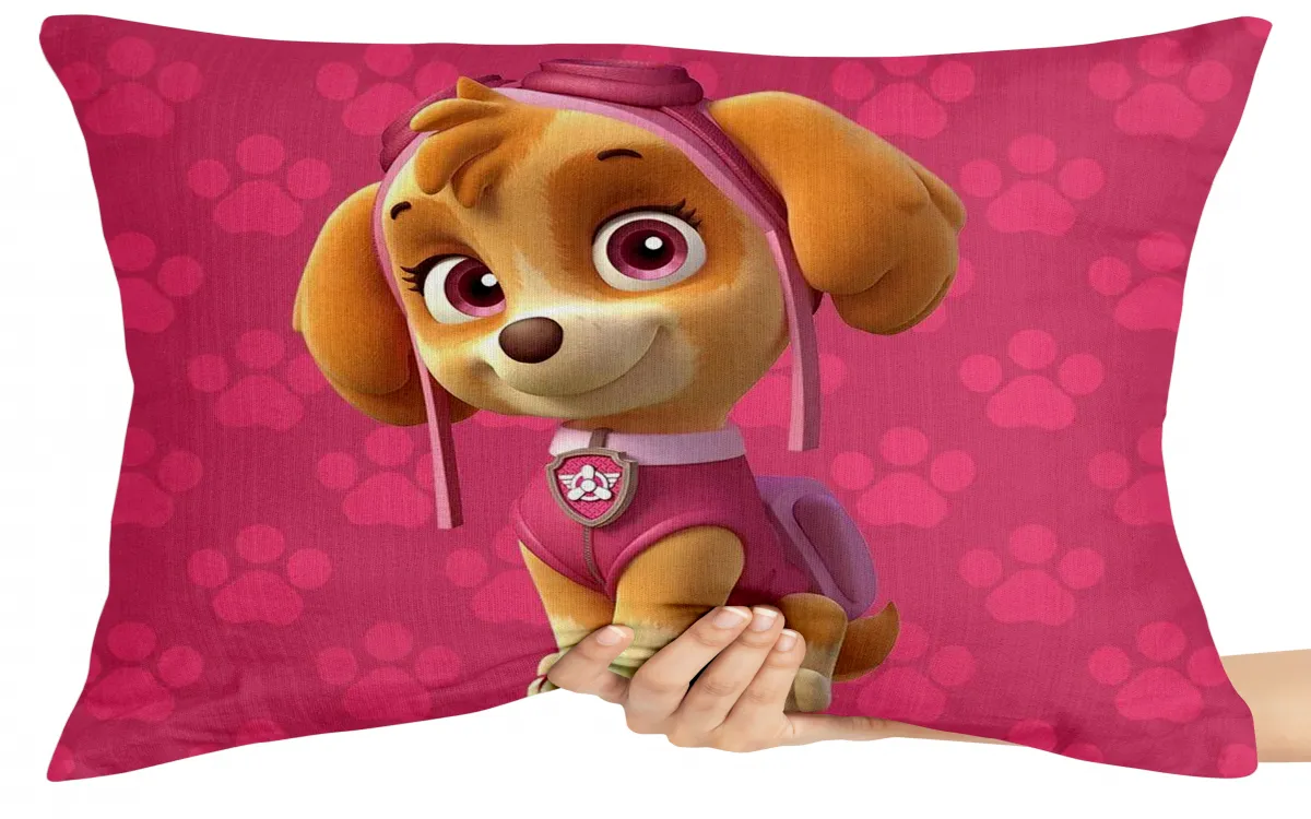 Capa de Almofada ou Travesseiro Patrulha Canina Skye patas rosas Imagem