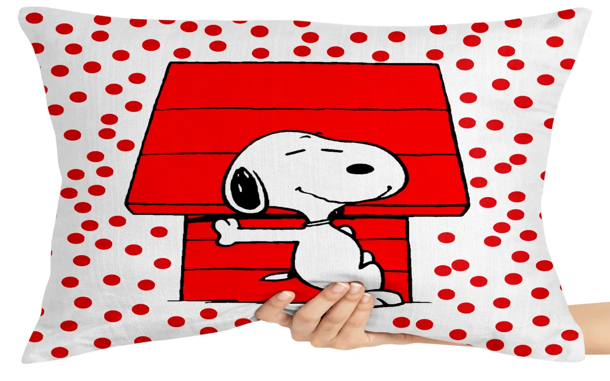 Capa de Almofada ou Travesseiro Snoopy bolinhas